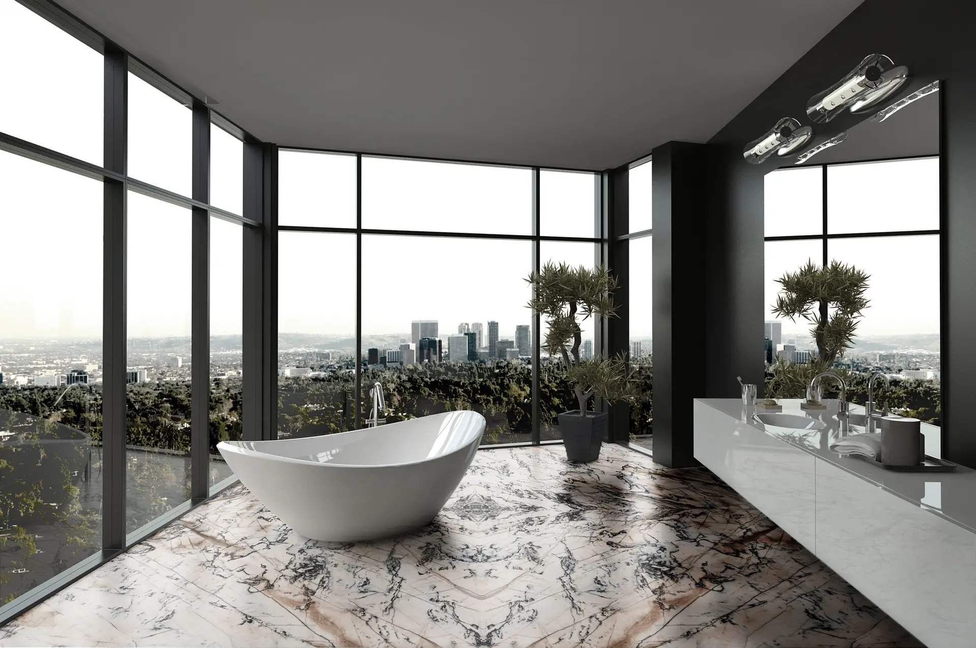 Porcelain tub with Cristallo Venato Quartzite flooring 