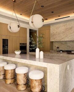 Luxury kitchen design with Taj Mahal quartzite 