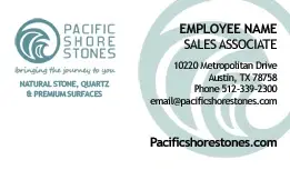white business card from pacific shore stones