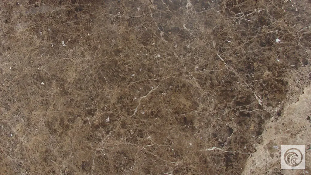 Dark Emperador marble slab with a rich brown background and intricate cream veining